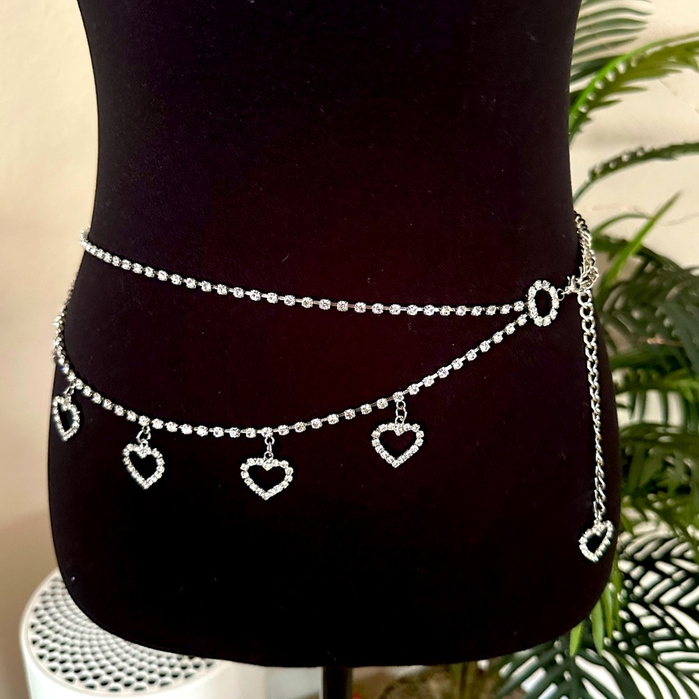 Rhinestone hearts waist chain